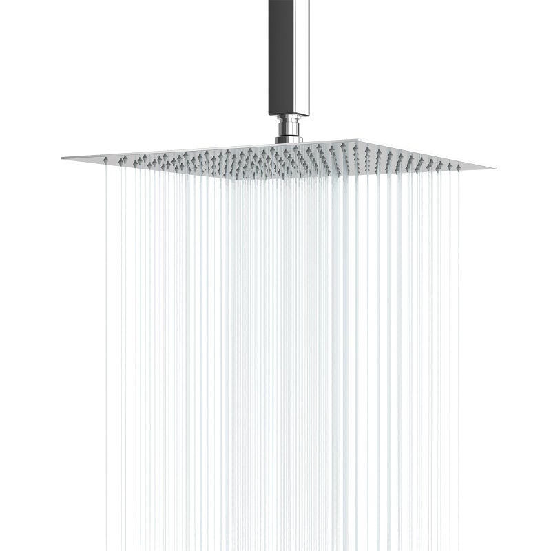 Lordear 12 Inch Square Shower Head Polish Chrome Solid Ultra Thin 304 Stainless Steel Rain Setting Shower Heads,Waterfall Full Body Coverage with 144 Silicone Nozzles - Image 1
